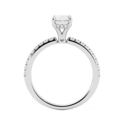 1.25ct Moissanite Pave Hidden Halo, Accent 14K White Gold Engagement Ring