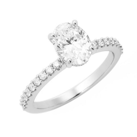 1.25ct Moissanite Pave Hidden Halo, Accent 14K White Gold Engagement Ring