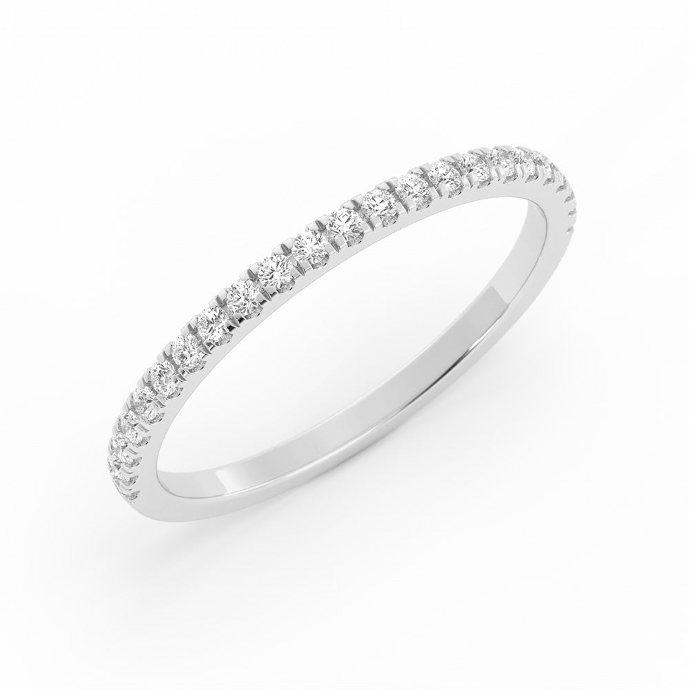 14K White Gold Round Pave Half Shank Moissanite Wedding Band