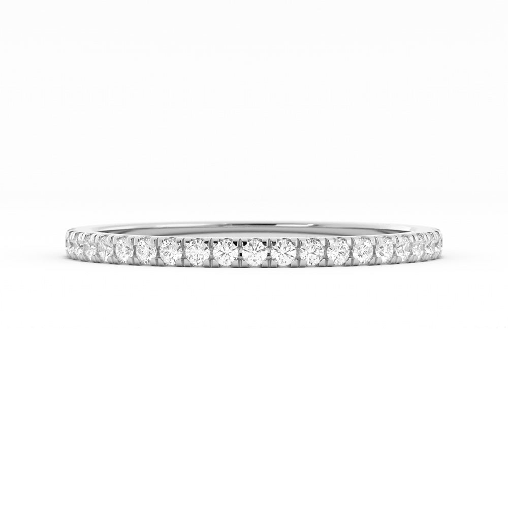 14K White Gold Round Pave Half Shank Moissanite Wedding Band