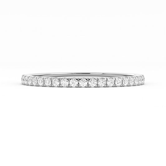 14K White Gold Round Pave Half Shank Moissanite Wedding Band