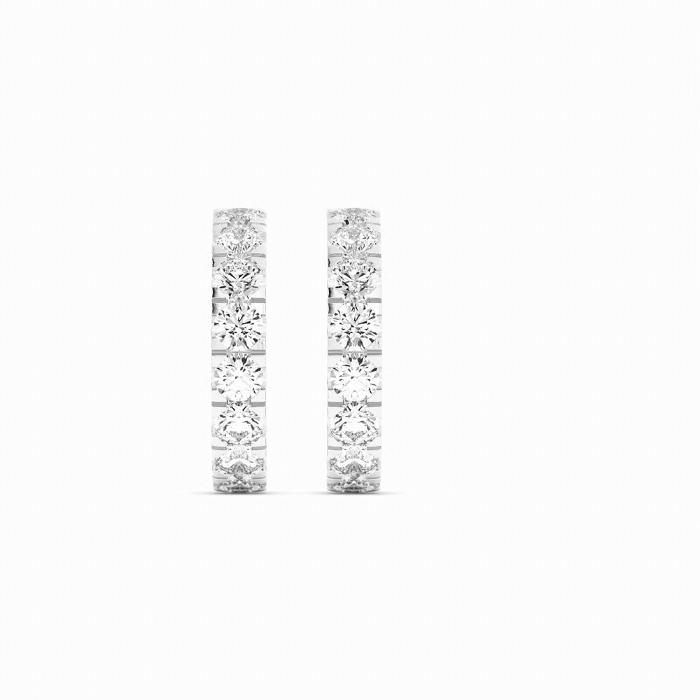 14K White Gold Round Natural Diamond 10mm Hoops Earring