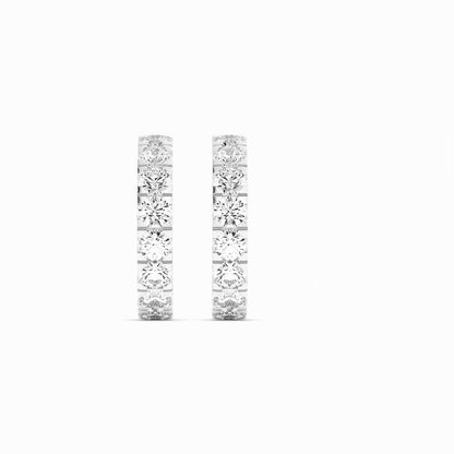 14K White Gold Round Natural Diamond 10mm Hoops Earring