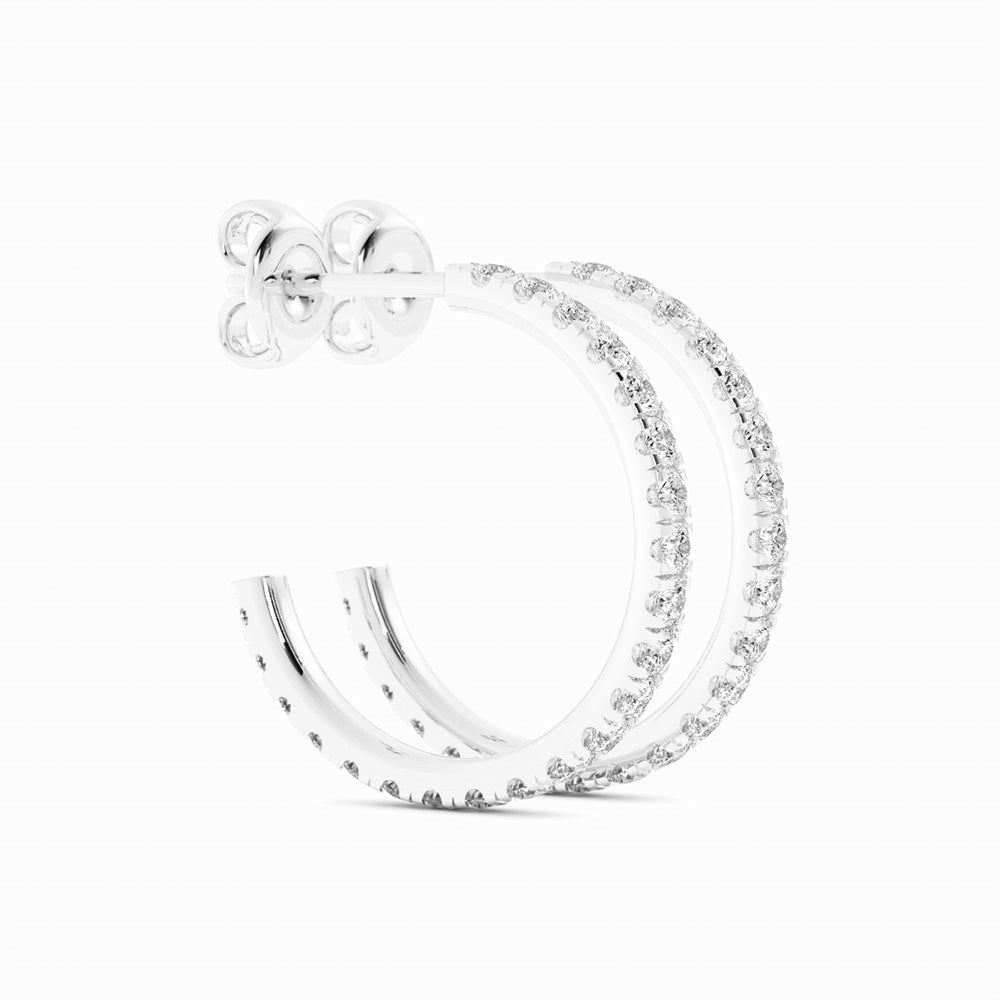 14K White Gold Round Natural Diamond 15mm Hoops Earring