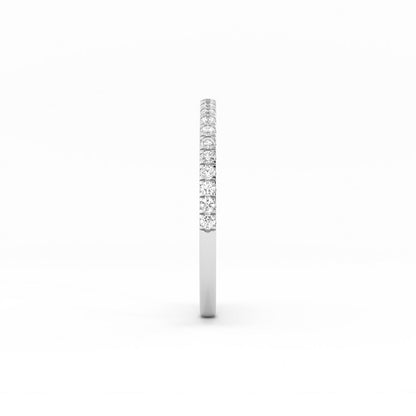 14K White Gold Round Pave Half Shank Natural Diamond Wedding Band