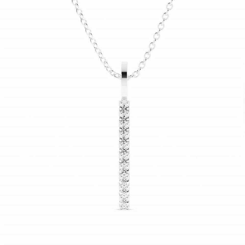 14K White Gold Round Natural Diamond Vertical Bar Pendant Necklace