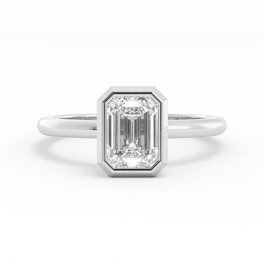 1.0ct Moissanite Emerald North South Solitaire 14K White Gold Engagement Ring