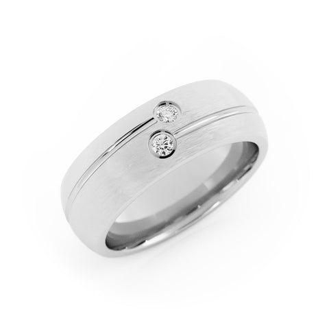 14K White Gold Round Offset Lab Grown Diamond Wedding Band