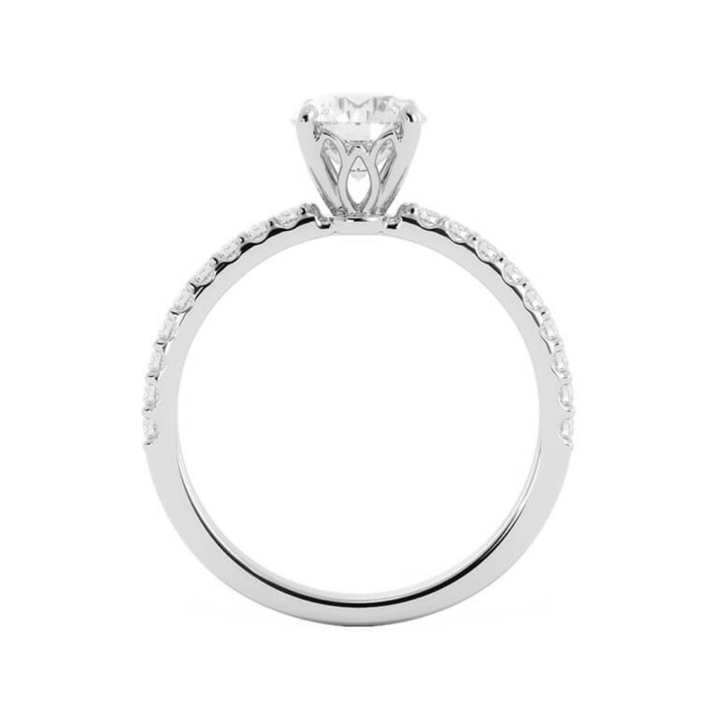 1.0ct Moissanite Pave Solitaire 14K White Gold Engagement Ring