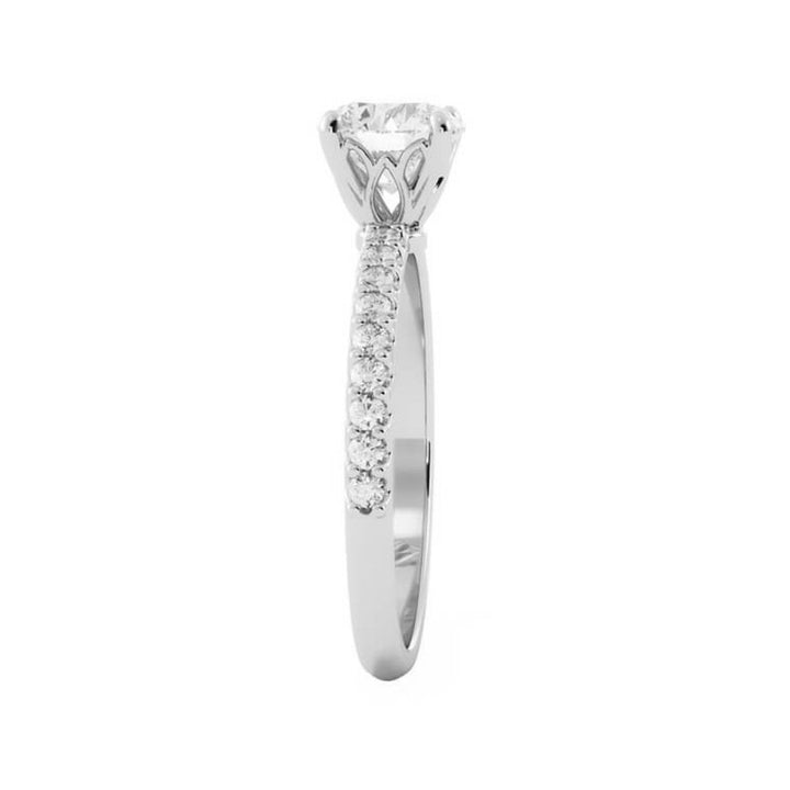 1.0ct Moissanite Pave Solitaire 14K White Gold Engagement Ring