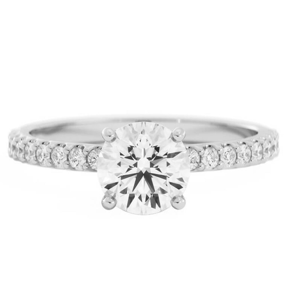 1.0ct Moissanite Pave Solitaire 14K White Gold Engagement Ring