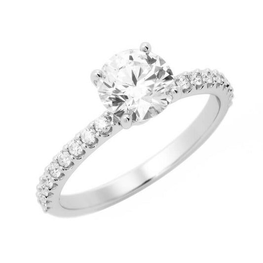 1.0ct Moissanite Pave Solitaire 14K White Gold Engagement Ring