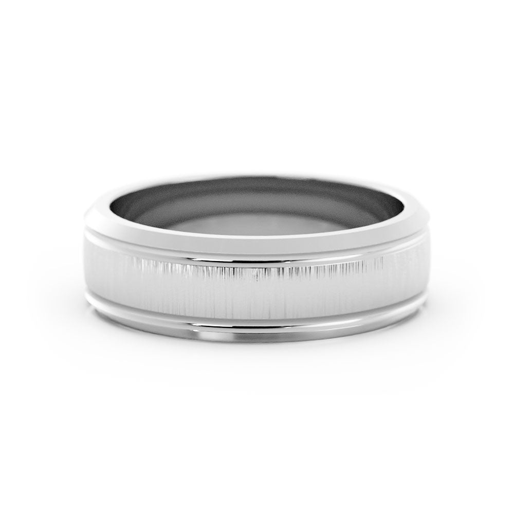 14K White Gold Vertical Brush Outside Groove with Beveled Edge 6mm Wedding Band