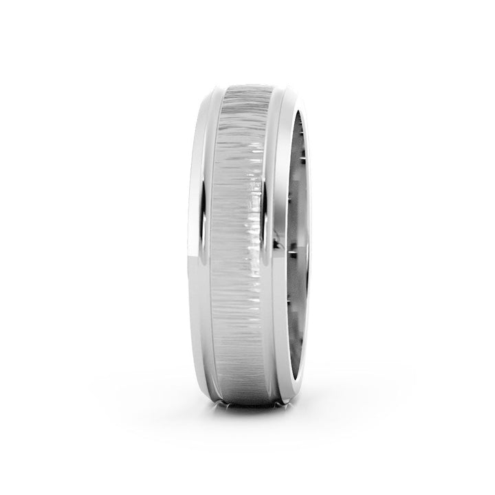 14K White Gold Vertical Brush Outside Groove with Beveled Edge 6mm Wedding Band