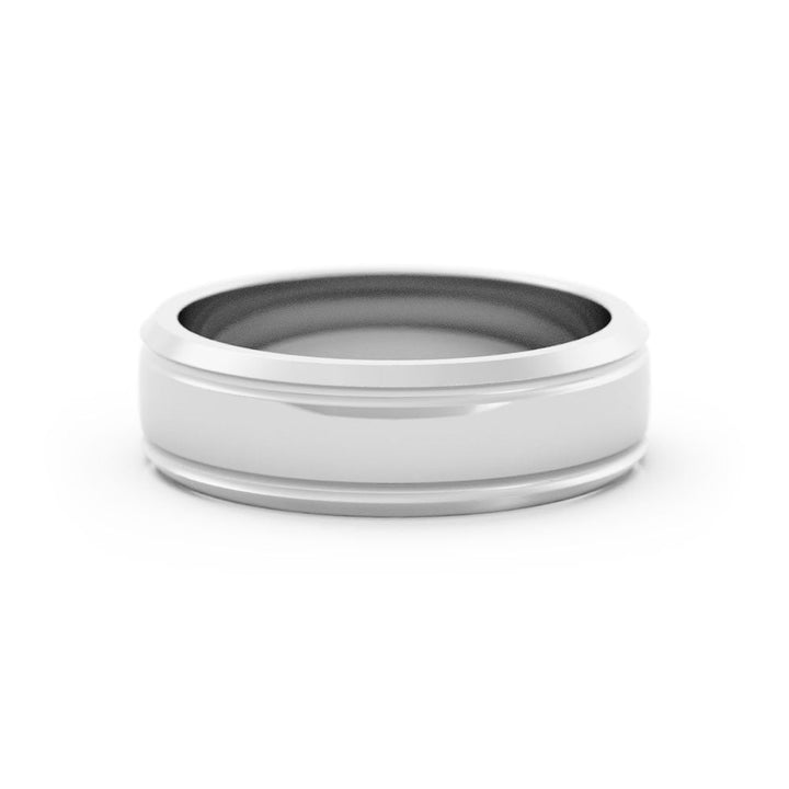 14K White Gold High Polish Outside Groove with Beveled Edge 6mm Wedding Band