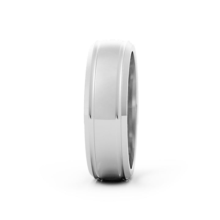 14K White Gold High Polish Outside Groove with Beveled Edge 6mm Wedding Band