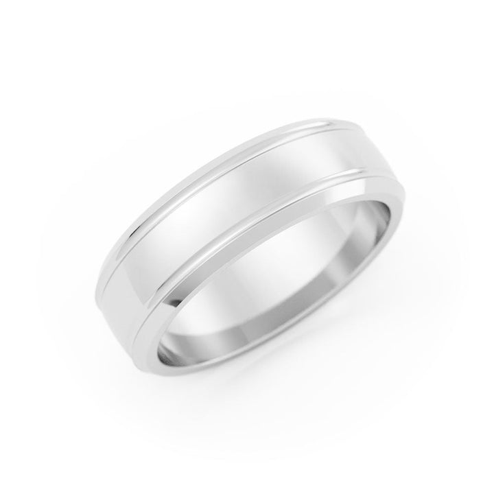 14K White Gold High Polish Outside Groove with Beveled Edge 6mm Wedding Band