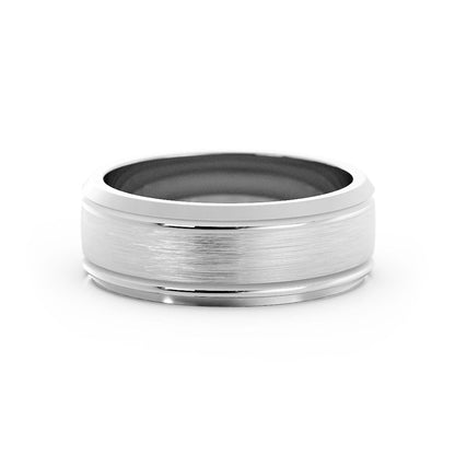 14K White Gold Satin Outside Groove with Beveled Edge 7mm Wedding Band