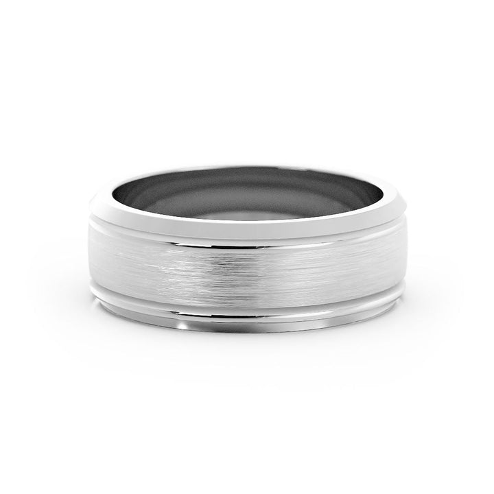 14K White Gold Satin Outside Groove with Beveled Edge 7mm Wedding Band