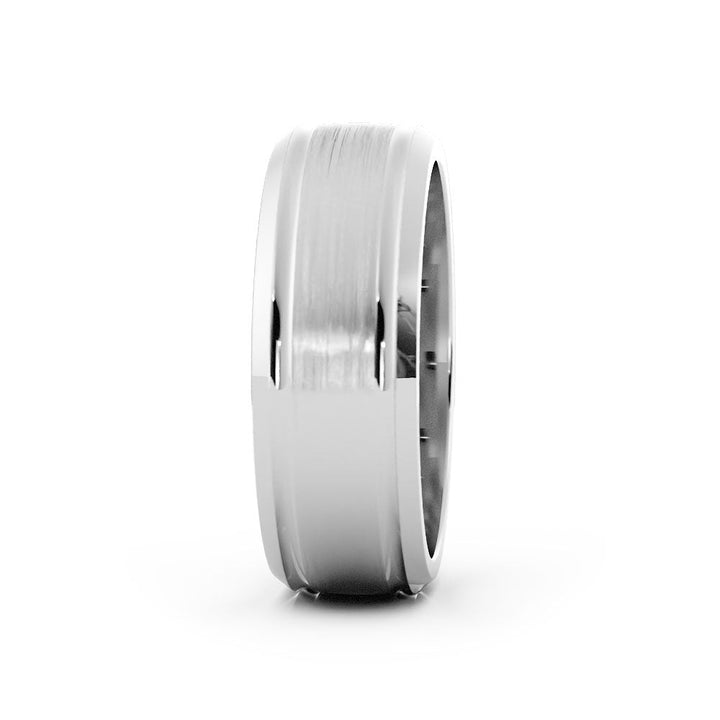 14K White Gold Satin Outside Groove with Beveled Edge 7mm Wedding Band