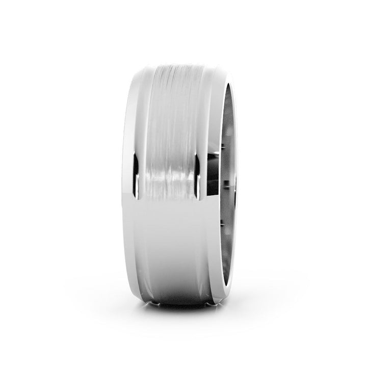 14K White Gold Satin Outside Groove with Beveled Edge 8mm Wedding Band