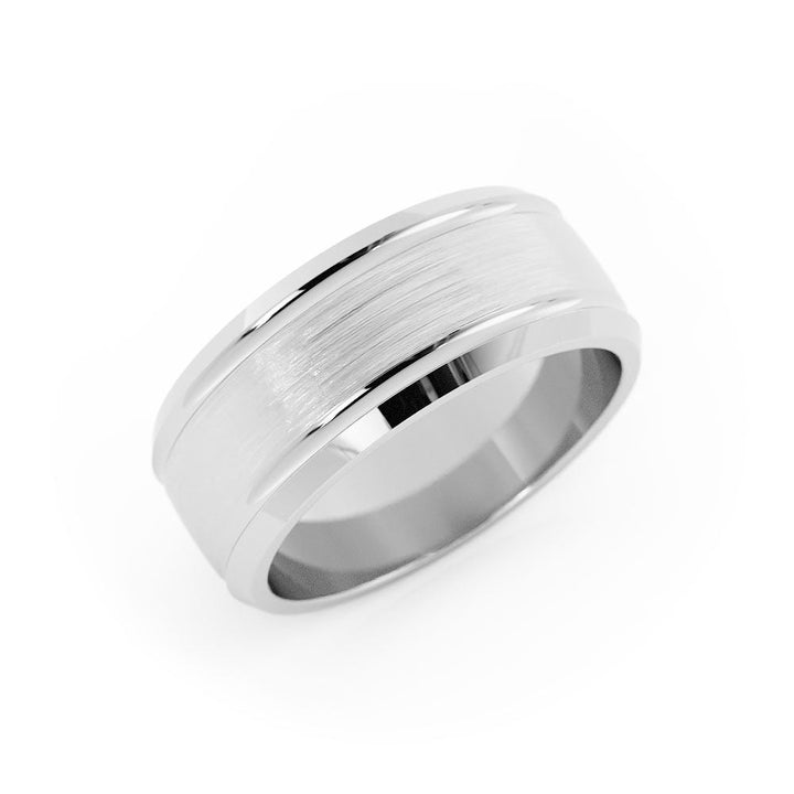 14K White Gold Satin Outside Groove with Beveled Edge 8mm Wedding Band