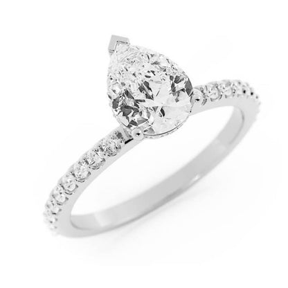 1.5ct Moissanite Pave Hidden Halo 14K White Gold Engagement Ring