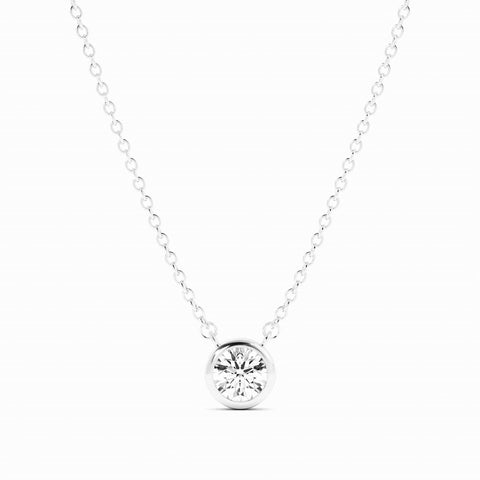 0.5ct Lab Grown Diamond Round Bezel Solitiare 14K White Gold Necklace