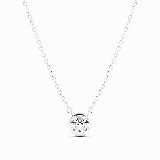0.5ct Lab Grown Diamond Round Bezel Solitiare 14K White Gold Necklace