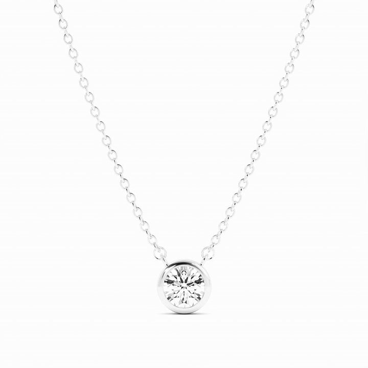 0.5ct Lab Grown Diamond Round Bezel Solitiare 14K White Gold Necklace