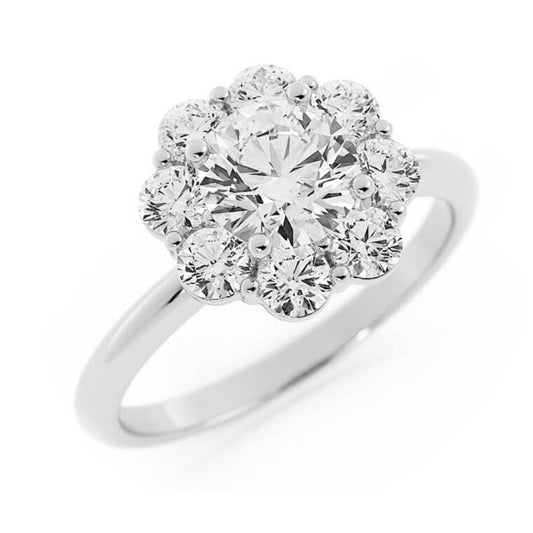 1.0ct Moissanite Round Halo 14K White Gold Engagement Ring