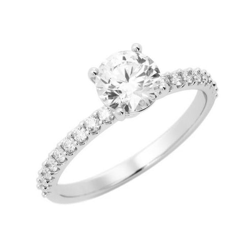 1.0ct Moissanite Pave Accent 14K White Gold Engagement Ring