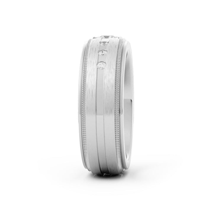 14K White Gold Round Seven Lab Grown Diamond with Milgrain Wedding Band