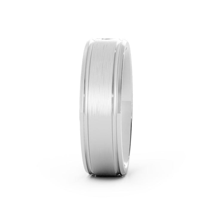 14K White Gold Round Single Lab Grown Diamond with Double Groove Wedding Band