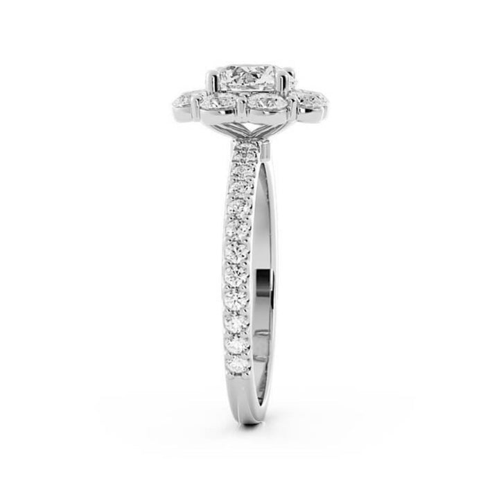 1.0ct Moissanite Pave Halo, Accent 14K White Gold Engagement Ring