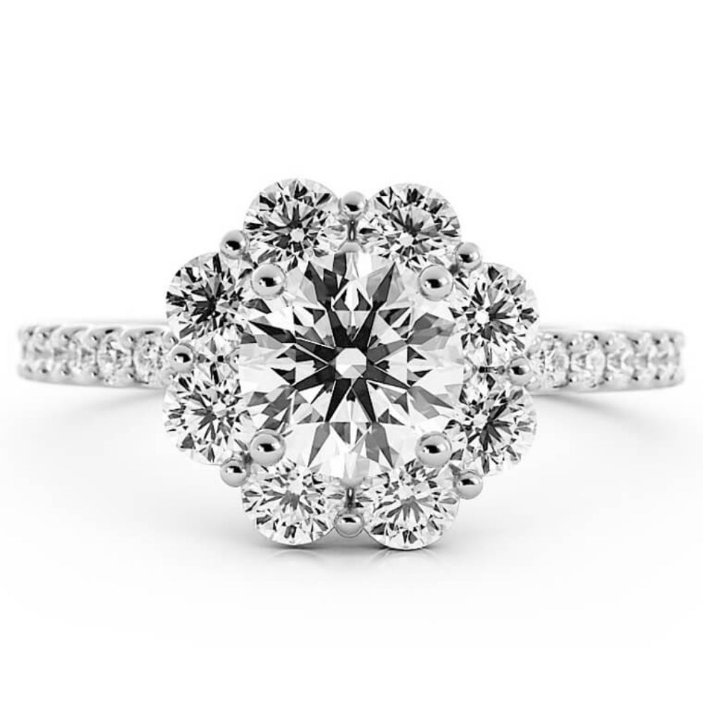 1.0ct Moissanite Pave Halo, Accent 14K White Gold Engagement Ring