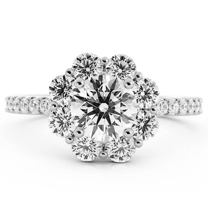 1.0ct Moissanite Pave Halo, Accent 14K White Gold Engagement Ring