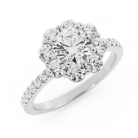 1.0ct Moissanite Pave Halo, Accent 14K White Gold Engagement Ring