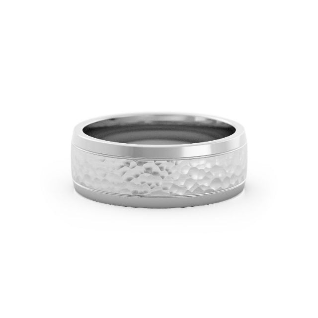 14K White Gold Hammered Step-Down Beveled Edge 7mm Wedding Band