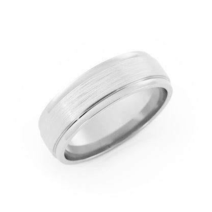 14K White Gold Satin Step-Down Edge 6mm Wedding Band