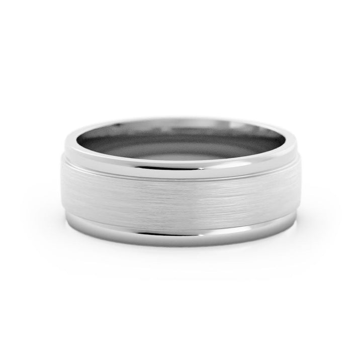 14K White Gold Satin Step-Down Edge 7mm Wedding Band