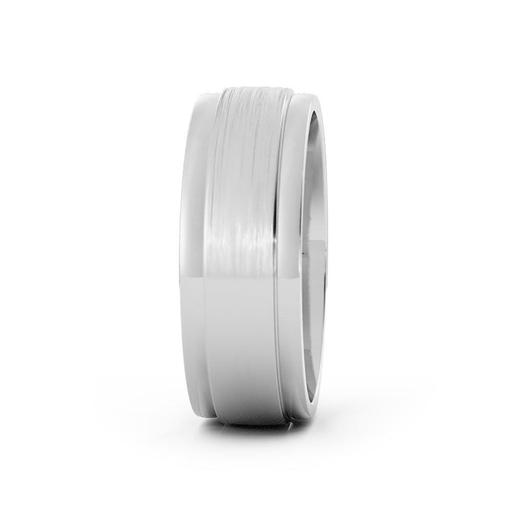 14K White Gold Satin Step-Down Edge 7mm Wedding Band
