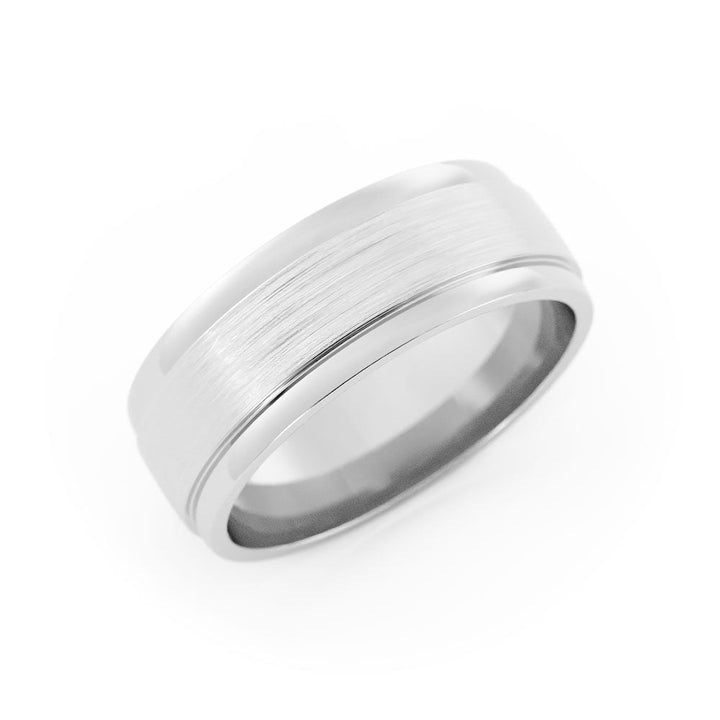 14K White Gold Satin Step-Down Edge 7mm Wedding Band