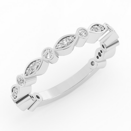 14K White Gold Round Three Quarter Alternating Eyelet Lab Grown Diamond Wedding Band