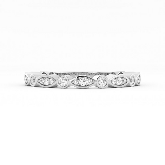 14K White Gold Round Three Quarter Alternating Eyelet Lab Grown Diamond Wedding Band