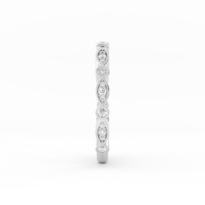 14K White Gold Round Three Quarter Alternating Eyelet Natural Diamond Wedding Band