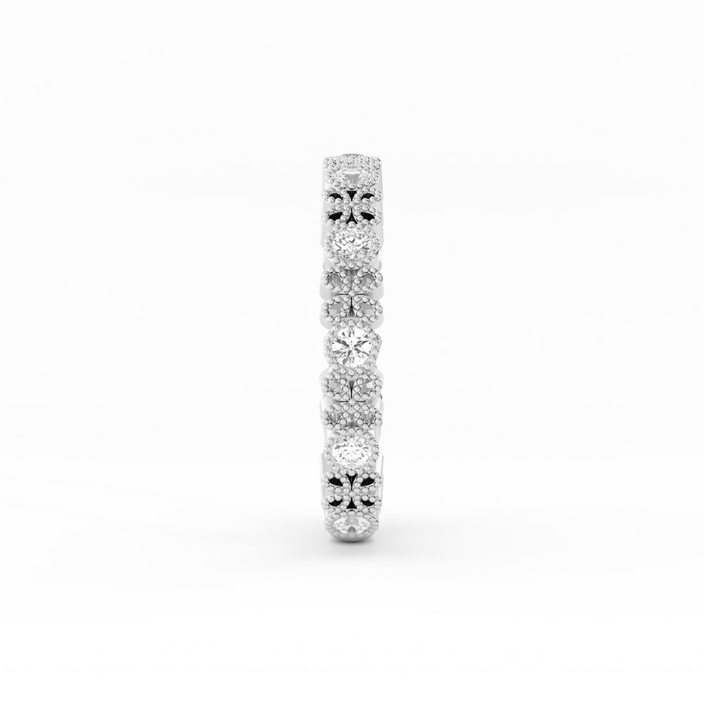 14K White Gold Round Three Quarter Petal and Milgrain Lab Grown Diamond Wedding Band