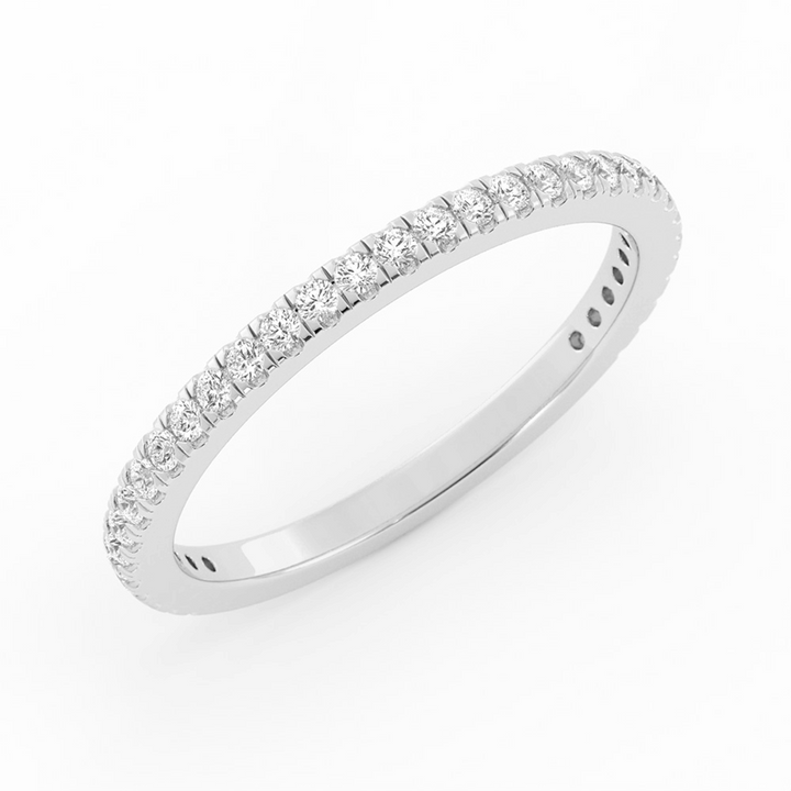 14K White Gold Round Three Quarter Pave Natural Diamond Wedding Band