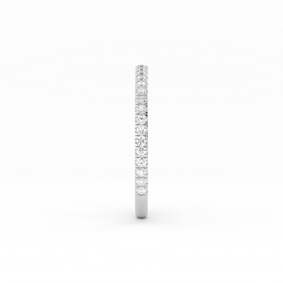14K White Gold Round Three Quarter Pave Natural Diamond Wedding Band