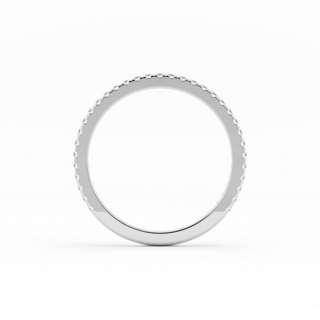 14K White Gold Round Three Quarter Pave Natural Diamond Wedding Band